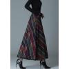 imagechouyatou Womens Elastic Waist Plaid Wool Blend Skirt Checkered Pattern A Line Pleated Wool Long Skirt with PocketsGreen