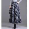 imagechouyatou Womens Elastic Waist Plaid Wool Blend Skirt Checkered Pattern A Line Pleated Wool Long Skirt with PocketsNavy Blue
