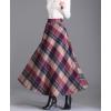 imagechouyatou Womens Elastic Waist Plaid Wool Blend Skirt Checkered Pattern A Line Pleated Wool Long Skirt with PocketsRed