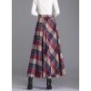 imagechouyatou Womens Elastic Waist Plaid Wool Blend Skirt Checkered Pattern A Line Pleated Wool Long Skirt with PocketsRed