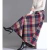 imagechouyatou Womens Elastic Waist Plaid Wool Blend Skirt Checkered Pattern A Line Pleated Wool Long Skirt with PocketsRed