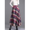 imagechouyatou Womens Elastic Waist Plaid Wool Blend Skirt Checkered Pattern A Line Pleated Wool Long Skirt with PocketsRed