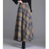 imagechouyatou Womens Elastic Waist Plaid Wool Blend Skirt Checkered Pattern A Line Pleated Wool Long Skirt with PocketsYellow Gray