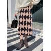 imagechouyatou Womens Elegant Argyle Plaid Pattern Elastic Waist Jacquard Knit Midi Pencil SkirtBlack Khaki
