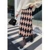 imagechouyatou Womens Elegant Argyle Plaid Pattern Elastic Waist Jacquard Knit Midi Pencil SkirtBlack Khaki