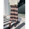 imagechouyatou Womens Elegant Argyle Plaid Pattern Elastic Waist Jacquard Knit Midi Pencil SkirtBlack Khaki