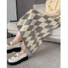 imagechouyatou Womens Elegant Argyle Plaid Pattern Elastic Waist Jacquard Knit Midi Pencil SkirtGray Apricot