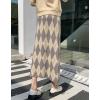 imagechouyatou Womens Elegant Argyle Plaid Pattern Elastic Waist Jacquard Knit Midi Pencil SkirtGray Apricot