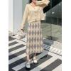 imagechouyatou Womens Elegant Argyle Plaid Pattern Elastic Waist Jacquard Knit Midi Pencil SkirtGray Apricot