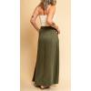 imagechouyatou Womens Elegant Button Front High Waisted Faux Suede Leather Maxi Skirt with PocketsOlive Green