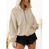 imagechouyatou Womens Fall Casual Half Zip Hoodie Long Sleeve Oversized Drawstring Hooded Pullover Sweatshirt TopsApricot