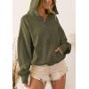 imagechouyatou Womens Fall Casual Half Zip Hoodie Long Sleeve Oversized Drawstring Hooded Pullover Sweatshirt TopsArmy Green