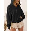 imagechouyatou Womens Fall Casual Half Zip Hoodie Long Sleeve Oversized Drawstring Hooded Pullover Sweatshirt TopsBlack