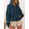 imagechouyatou Womens Fall Casual Half Zip Hoodie Long Sleeve Oversized Drawstring Hooded Pullover Sweatshirt TopsBlue