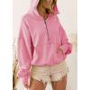imagechouyatou Womens Fall Casual Half Zip Hoodie Long Sleeve Oversized Drawstring Hooded Pullover Sweatshirt TopsPink