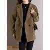 imagechouyatou Womens Fall Casual Waffle Knit Coat Notch Lapel Button Down Office Formal Blazer JacketCoffee