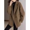 imagechouyatou Womens Fall Casual Waffle Knit Coat Notch Lapel Button Down Office Formal Blazer JacketCoffee