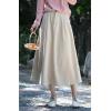 imagechouyatou Womens Fall Elastic High Waisted Corduroy Skirt Winter ALine Pleated Midi Long SkirtBeige