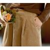 imagechouyatou Womens Fall Elastic High Waisted Corduroy Skirt Winter ALine Pleated Midi Long SkirtKhaki
