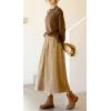 imagechouyatou Womens Fall Elastic High Waisted Corduroy Skirt Winter ALine Pleated Midi Long SkirtKhaki