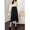 imagechouyatou Womens Fall Winter Elegant Houndstooth Tassels Fringe Knit Skirt Elastic A Line Long Midi Sweater SkirtBlack