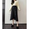 imagechouyatou Womens Fall Winter Elegant Houndstooth Tassels Fringe Knit Skirt Elastic A Line Long Midi Sweater SkirtBlack