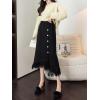 imagechouyatou Womens Fall Winter Elegant Houndstooth Tassels Fringe Knit Skirt Elastic A Line Long Midi Sweater SkirtBlack