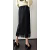 imagechouyatou Womens Fall Winter Elegant Houndstooth Tassels Fringe Knit Skirt Elastic A Line Long Midi Sweater SkirtBlack