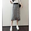 imagechouyatou Womens Fall Winter Elegant Houndstooth Tassels Fringe Knit Skirt Elastic A Line Long Midi Sweater SkirtHoundstooth