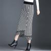 imagechouyatou Womens Fall Winter Elegant Houndstooth Tassels Fringe Knit Skirt Elastic A Line Long Midi Sweater SkirtHoundstooth