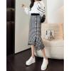imagechouyatou Womens Fall Winter Elegant Houndstooth Tassels Fringe Knit Skirt Elastic A Line Long Midi Sweater SkirtHoundstooth