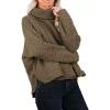 imagechouyatou Womens Oversized Fuzzy Long Sleeve Turtleneck Sherpa Fleece Pullover SweatshirtDark Green