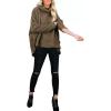 imagechouyatou Womens Oversized Fuzzy Long Sleeve Turtleneck Sherpa Fleece Pullover SweatshirtDark Green