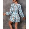 imagechouyatou Womens Sexy Tie Knot Lantern Sleeve Floral Print Wide Leg Boho Romper Shorts JumpsuitBlue
