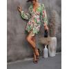 imagechouyatou Womens Sexy Tie Knot Lantern Sleeve Floral Print Wide Leg Boho Romper Shorts JumpsuitGreen