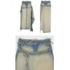 imagechouyatou Womens Sexy Y2k Irregular High Low Denim Skirt Distressed Frayed ALine Pocket Jean Long SkirtBlue