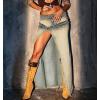 imagechouyatou Womens Sexy Y2k Irregular High Low Denim Skirt Distressed Frayed ALine Pocket Jean Long SkirtBlue