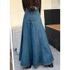 imagechouyatou Womens Summer Casual ALine Flared High Waist Long Jean Skirt Pleated Fishtail Maxi Denim SkirtBlue
