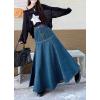 imagechouyatou Womens Summer Casual ALine Flared High Waist Long Jean Skirt Pleated Fishtail Maxi Denim SkirtBlue