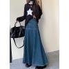 imagechouyatou Womens Summer Casual ALine Flared High Waist Long Jean Skirt Pleated Fishtail Maxi Denim SkirtBlue