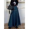 imagechouyatou Womens Summer Casual ALine Flared High Waist Long Jean Skirt Pleated Fishtail Maxi Denim SkirtBlue