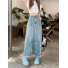 imagechouyatou Womens Summer Casual Flared High Waist Long Jean Skirt ALine Maxi Frayed Denim SkirtBlue