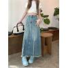 imagechouyatou Womens Summer Casual Flared High Waist Long Jean Skirt ALine Maxi Frayed Denim SkirtBlue