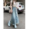 imagechouyatou Womens Summer Casual Flared High Waist Long Jean Skirt ALine Maxi Frayed Denim SkirtBlue