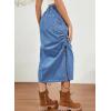 imagechouyatou Womens Vintage Washed Cargo Skirt ALine Adjustable Midi Long Denim Jean Skirt with DrawstringBlue