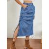 imagechouyatou Womens Vintage Washed Cargo Skirt ALine Adjustable Midi Long Denim Jean Skirt with DrawstringBlue