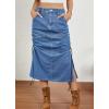 imagechouyatou Womens Vintage Washed Cargo Skirt ALine Adjustable Midi Long Denim Jean Skirt with DrawstringBlue
