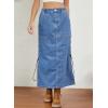 imagechouyatou Womens Vintage Washed Cargo Skirt ALine Adjustable Midi Long Denim Jean Skirt with DrawstringBlue