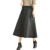 imagechouyatou Womens Winter Quilted Long Skirt Elastic Waist ALine Insulated Swing Midi Skirt with PocketsBlack