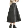 imagechouyatou Womens Winter Quilted Long Skirt Elastic Waist ALine Insulated Swing Midi Skirt with PocketsBlack